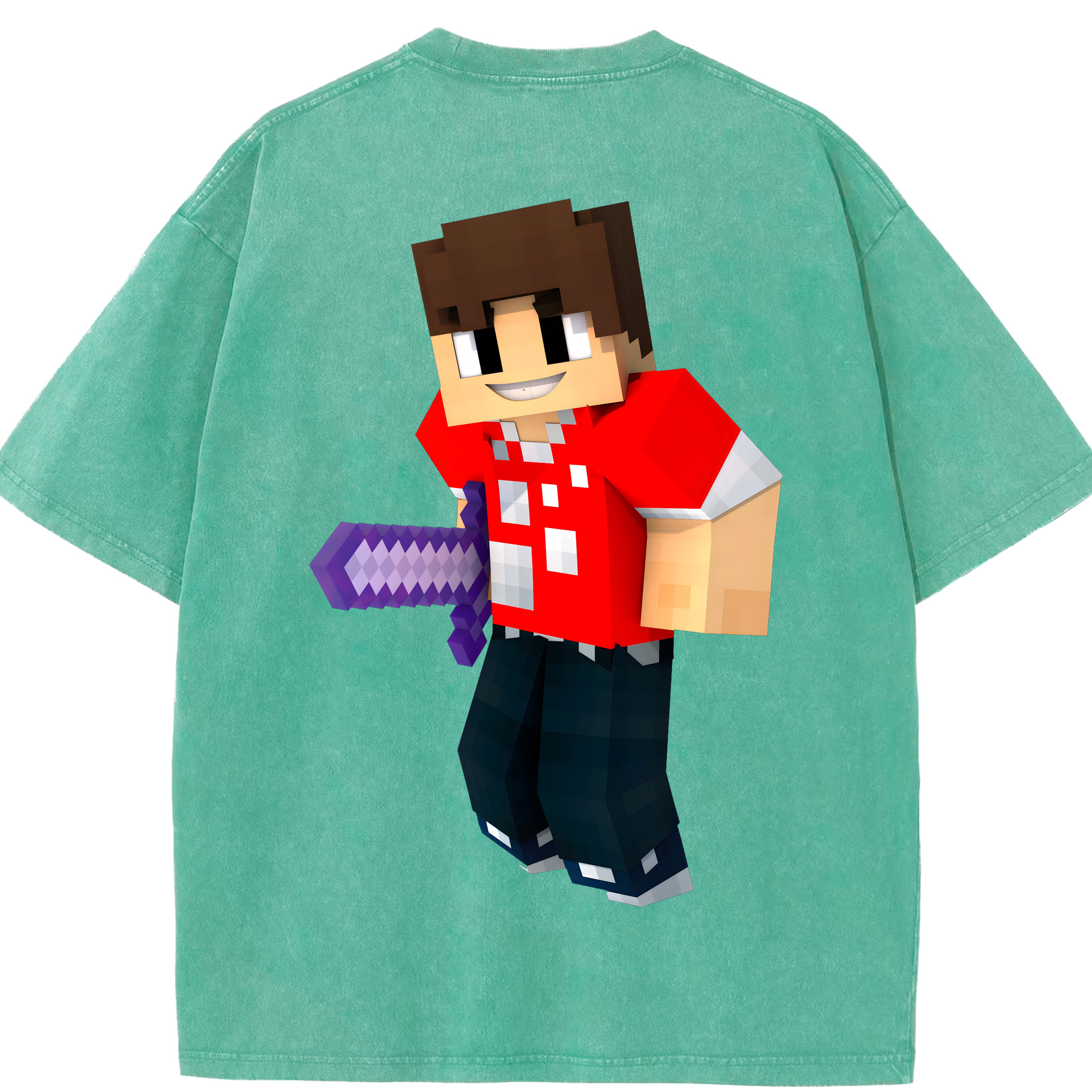 （画像用） マインクラフト ブロックの世界 Minecraft MC Block world 綿100% ヴィンテージ風 半袖Tシャツ（背面プリント）